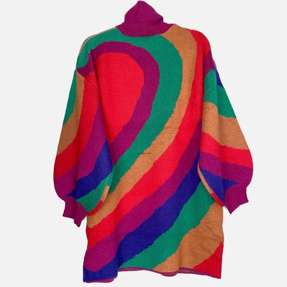 NWT FARM RIO Rainbow Wild Hearts Sweater Dress Bubble Sleeve Mock Neck Mini S - Picture 5 of 14